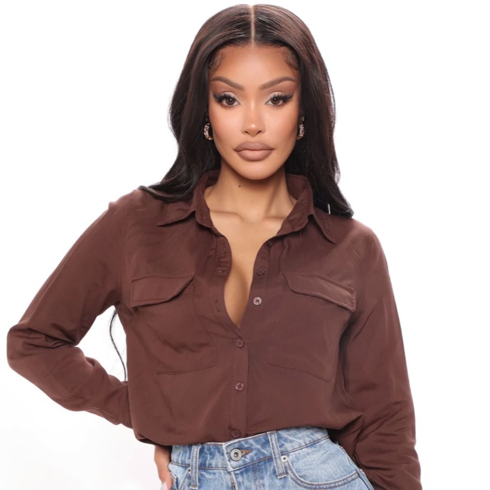 New Brown Button Up Collared Shirt